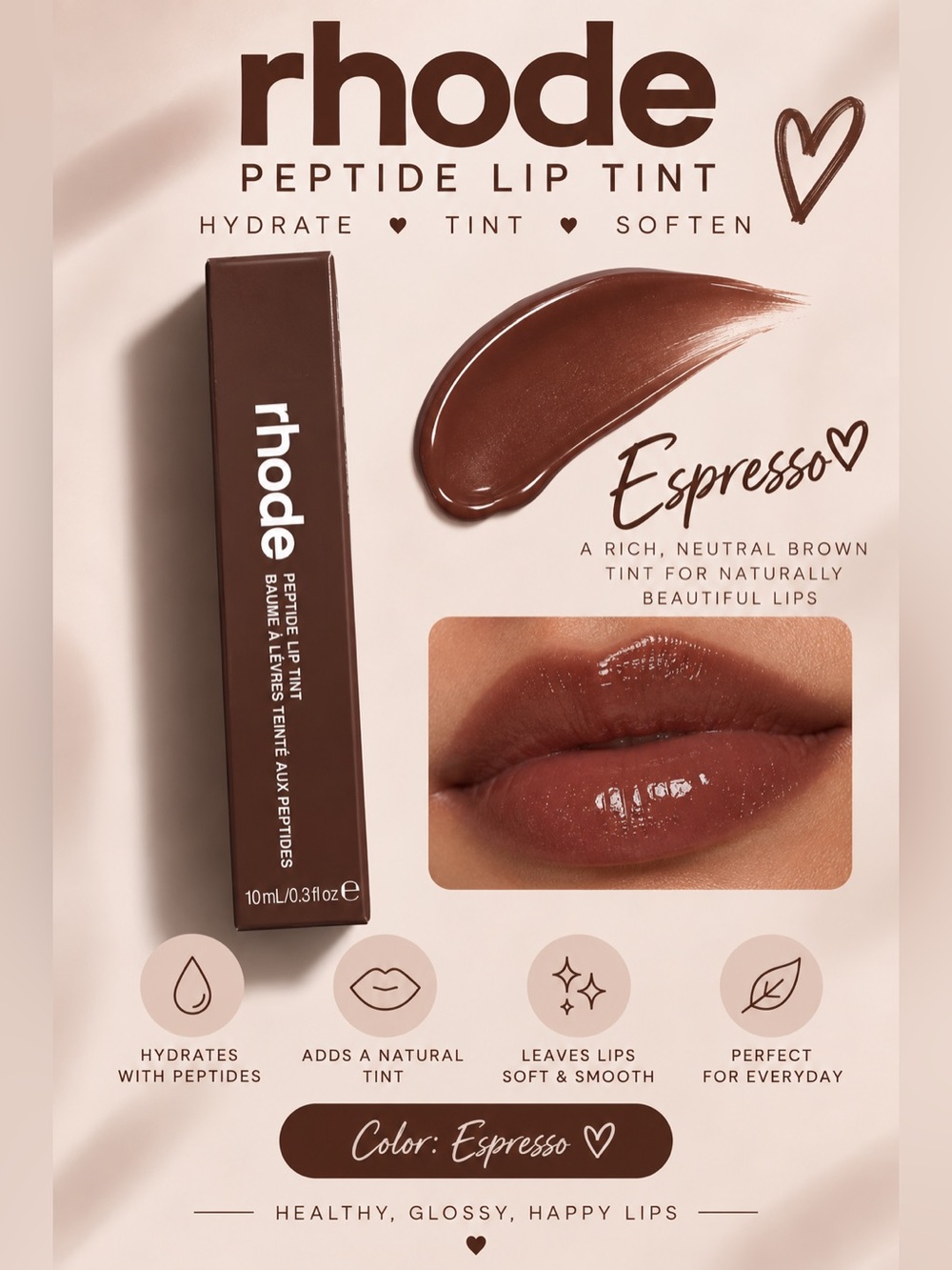 RHODE Peptide Lip Tint — Espresso Brown Tinted Gloss